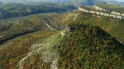 Aerial View: Besh-Kosh mountain, near Bakhchisaray. Crimea. Autumn 2013 Stock Footage 36177337