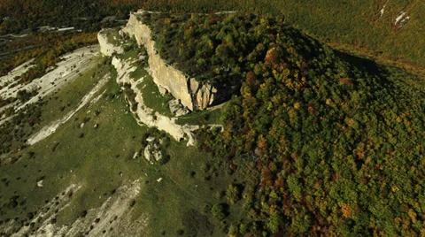 Aerial View: Besh-Kosh mountain, near Bakhchisaray. Crimea. Autumn 2013 Stock Footage 36178767