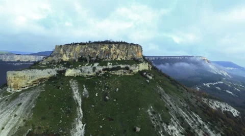 Aerial View: Besh-Kosh mountain, near Bakhchisaray. Crimea Stock Footage 37022452