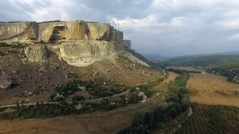 Aerial View: Besh-Kosh mountain, near Bakhchisaray. Crimea. The outer ridge of Stock Footage 77805132