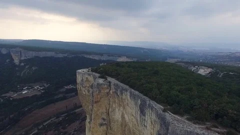 Aerial View: Besh-Kosh mountain, near Bakhchisaray. Crimea. The outer ridge of Stock Footage 77805558