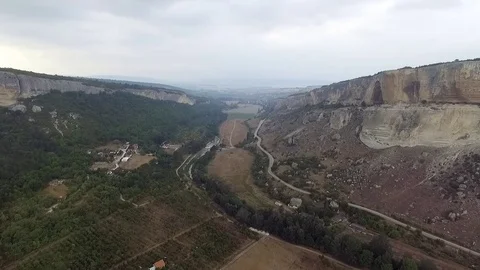 Aerial View: Besh-Kosh mountain, near Bakhchisaray. Crimea. The outer ridge of Stock Footage