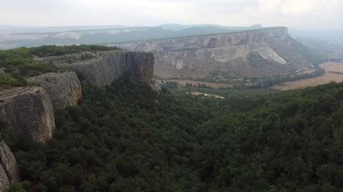 Aerial View: Besh-Kosh mountain, near Bakhchisaray. Crimea. The outer ridge of Stock Footage 77805677
