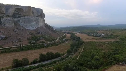Aerial View: Besh-Kosh mountain, near Bakhchisaray. Crimea. The outer ridge of Stock Footage 77805854