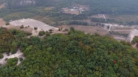 Aerial View: Besh-Kosh mountain, near Bakhchisaray. Crimea. The outer ridge of Stock Footage 77822334