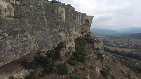 Aerial View: Besh-Kosh mountain, near Bakhchisaray. Crimea. The outer ridge of Stock Footage 77822343