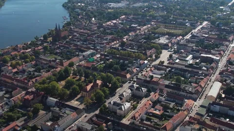 Aerial view beside the old town and above the city Neuruppin in Germany Vídeos de archivo 342344962