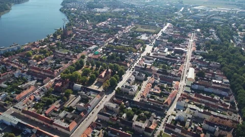 Aerial view beside the old town and above the city Neuruppin in Germany 스톡 동영상 342345007