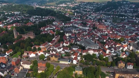 Aerial view beside the old town and above the city Bad Hersfeld in Germany Vídeos de archivo 342404643