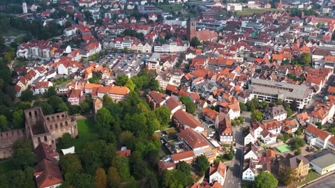 Aerial view beside the old town and above the city Bad Hersfeld in Germany Vídeo Stock 342404698