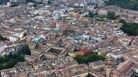 An aerial view beside the old town  above the city Parma Vídeo Stock 344048044