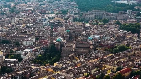 An aerial view beside the old town  above the city Parma Vídeo Stock 344048468