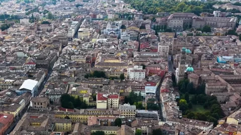 An aerial view beside the old town  above the city Parma Vídeo Stock 344048552