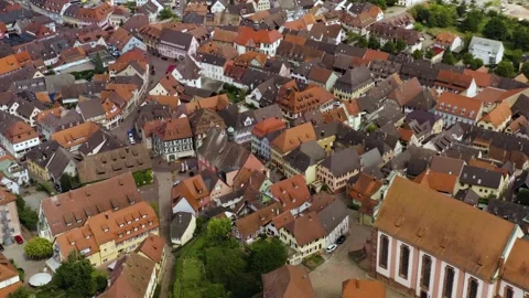 Aerial view beside the old town and above the city Ettenheim in south Germany 스톡 동영상 344263170