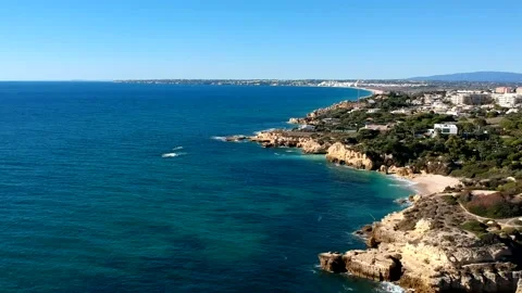 Aerial view between Castelo beach, and Gale beach, Algarve, Portugal Stock Footage 152018090