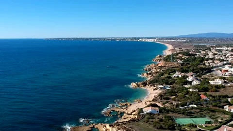 Aerial view between Castelo beach, and Gale beach, Algarve, Portugal Stock Footage 152055972