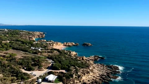 Aerial view between Castelo beach, and Gale beach, Algarve, Portugal Stock Footage 152057745