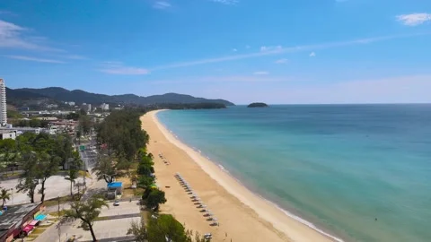 Aerial view between city and beach seascape blue sky background Phuket Thailand Stock Footage 149529754