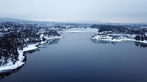 Aerial view between two banks in Lysaker (Fornebu), near Oslo, Norway Stock Footage 86237905