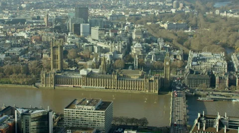 Aerial view of Big Ben and Houses of Parliament London UK Stock Footage 64828926