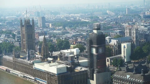 Aerial view of Big Ben under construction and the Palace of Westminster Vidéo 114819980