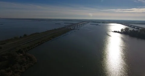 Aerial view of big bridge and River, Netherlands  Stock-Footage 101002085