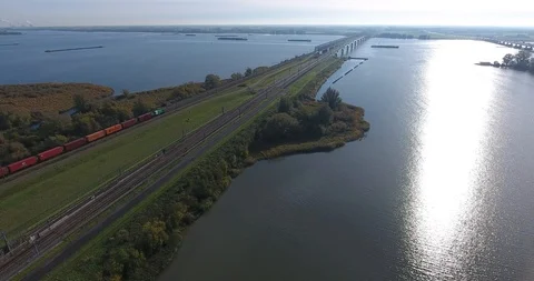 Aerial view of big bridge and River, Netherlands  Stock Footage 101003168