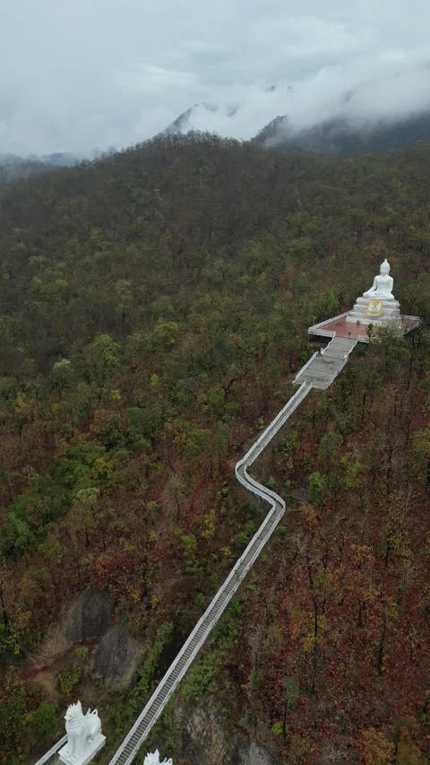 Aerial View of Big Buddha Temple in Pai, Mae Hong Son, Thailand Stock Footage 335601293
