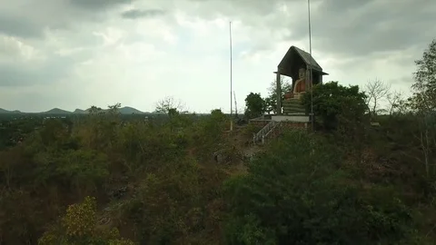 Aerial view of big buddhist altar in moutain - Cambodia Stock Footage 83535959