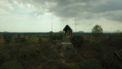 Aerial view of big buddhist altar in moutain - Cambodia Stock Footage 83535973