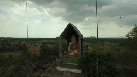 Aerial view of big buddhist altar in moutain - Cambodia Stock Footage 83536103