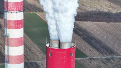 Aerial view of big coal heating plant Stock Footage 262388641