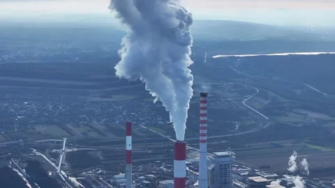 Aerial view of big coal heating plant Stock Footage 262389153