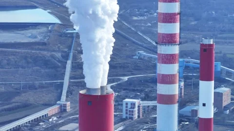 Aerial view of big coal heating plant Stock Footage 262389196