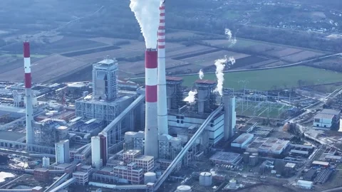 Aerial view of big coal heating plant Stock Footage 262389247