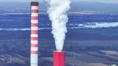 Aerial view of big coal heating plant Stock Footage 262389356