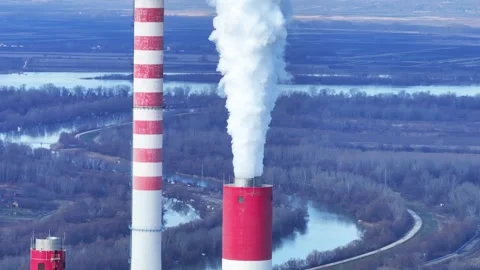 Aerial view of big coal heating plant Stock Footage 262389412