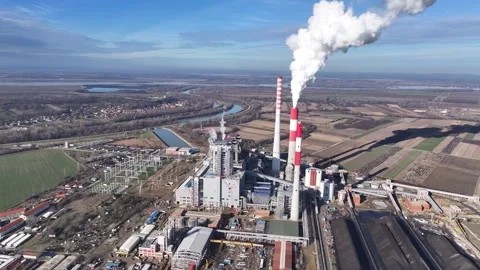 Aerial view of big coal heating plant Stock Footage 262389629