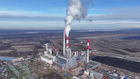 Aerial view of big coal heating plant Stock Footage 262389736