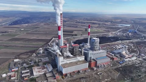 Aerial view of big coal heating plant Stock Footage 262389880
