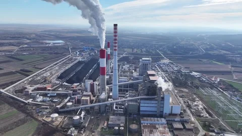 Aerial view of big coal heating plant Stock Footage 262390053