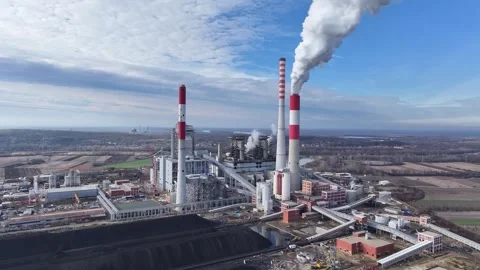 Aerial view of big coal heating plant Stock Footage 262390465