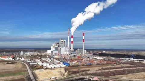 Aerial view of big coal heating plant Stock Footage 262390481