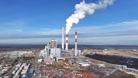 Aerial view of big coal heating plant Stock Footage 262390529