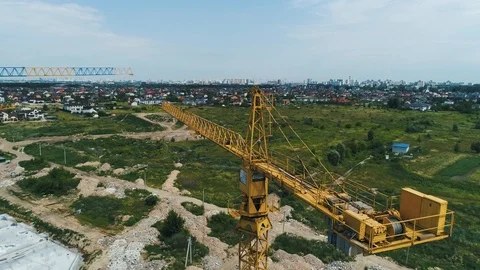 Aerial view big construction crane on a building background, close up. Stock Footage 112433097