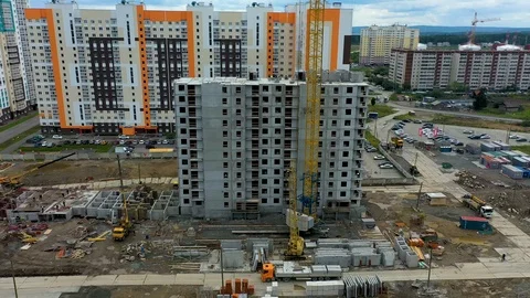 Aerial view big construction crane, close up. Construction crane on a building Stock Footage 113580754