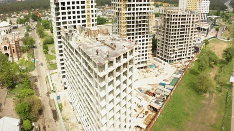 Aerial view big construction crane, close up. Construction crane on a buildin 動画素材 130395803