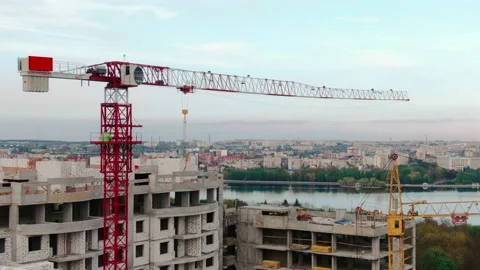 Aerial view big construction crane, close up. Stock-Footage 132803006