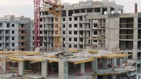 Aerial view big construction crane, close up. Stock Footage 132804767