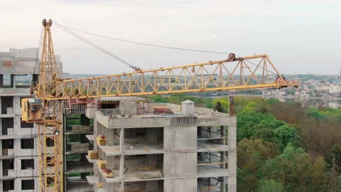 Aerial view big construction crane, close up. Stock-Footage 132805944